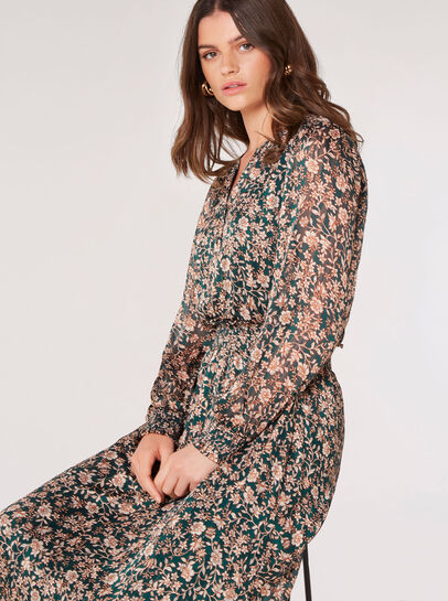 Floral Satin Sparkle Midi Dress