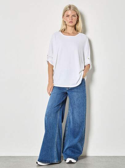 Waffle Knit Button Detail Top