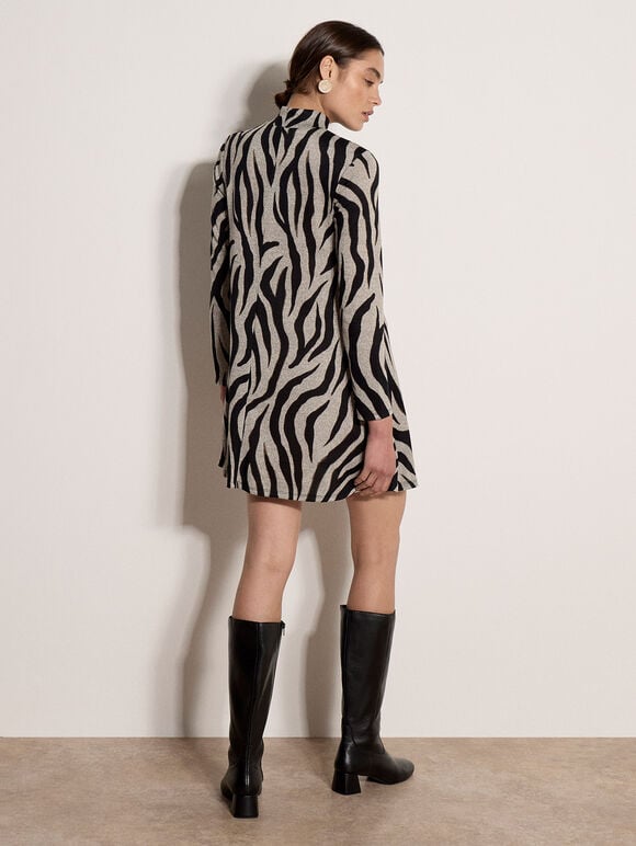 Zebra Print Swing Mini Dress, Stone, large