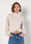 Waffle Knit Wrap Top, Stone, large