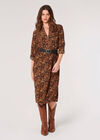 Texture Print Zip Midi Dress, Brown, large