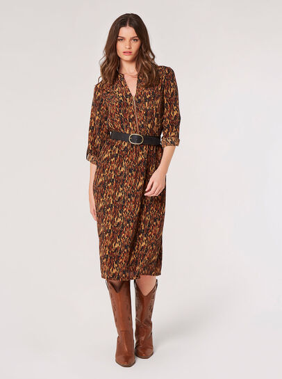 Texture Print Zip Midi Dress