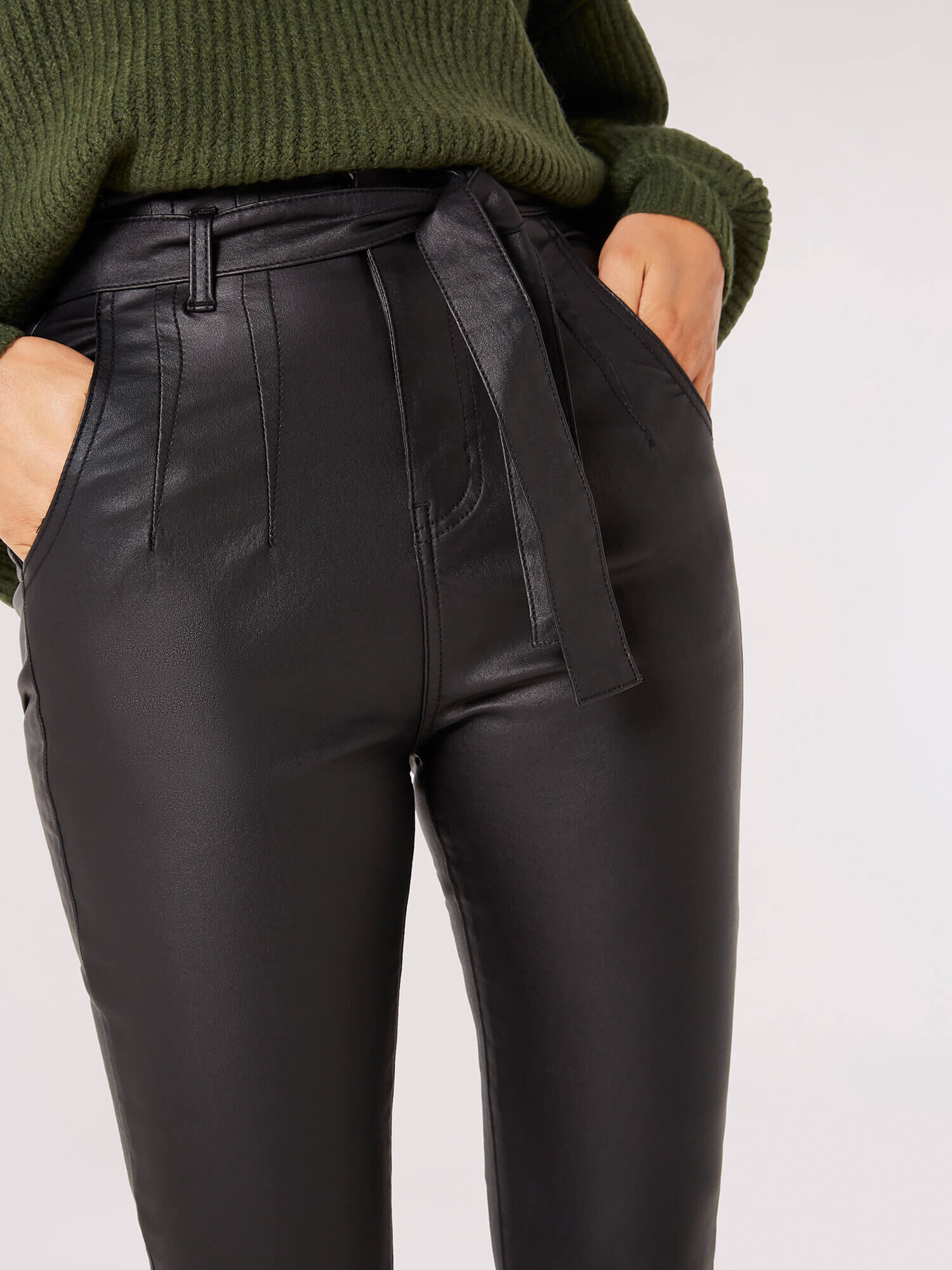 Leather Look Skinny Fit Trousers Apricot Clothing