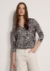 Leopard Print Lightweight Ribbed Jumper, Light Grey, large