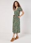 Ditsy Floral Decorative Button Midi Dress, Green, large