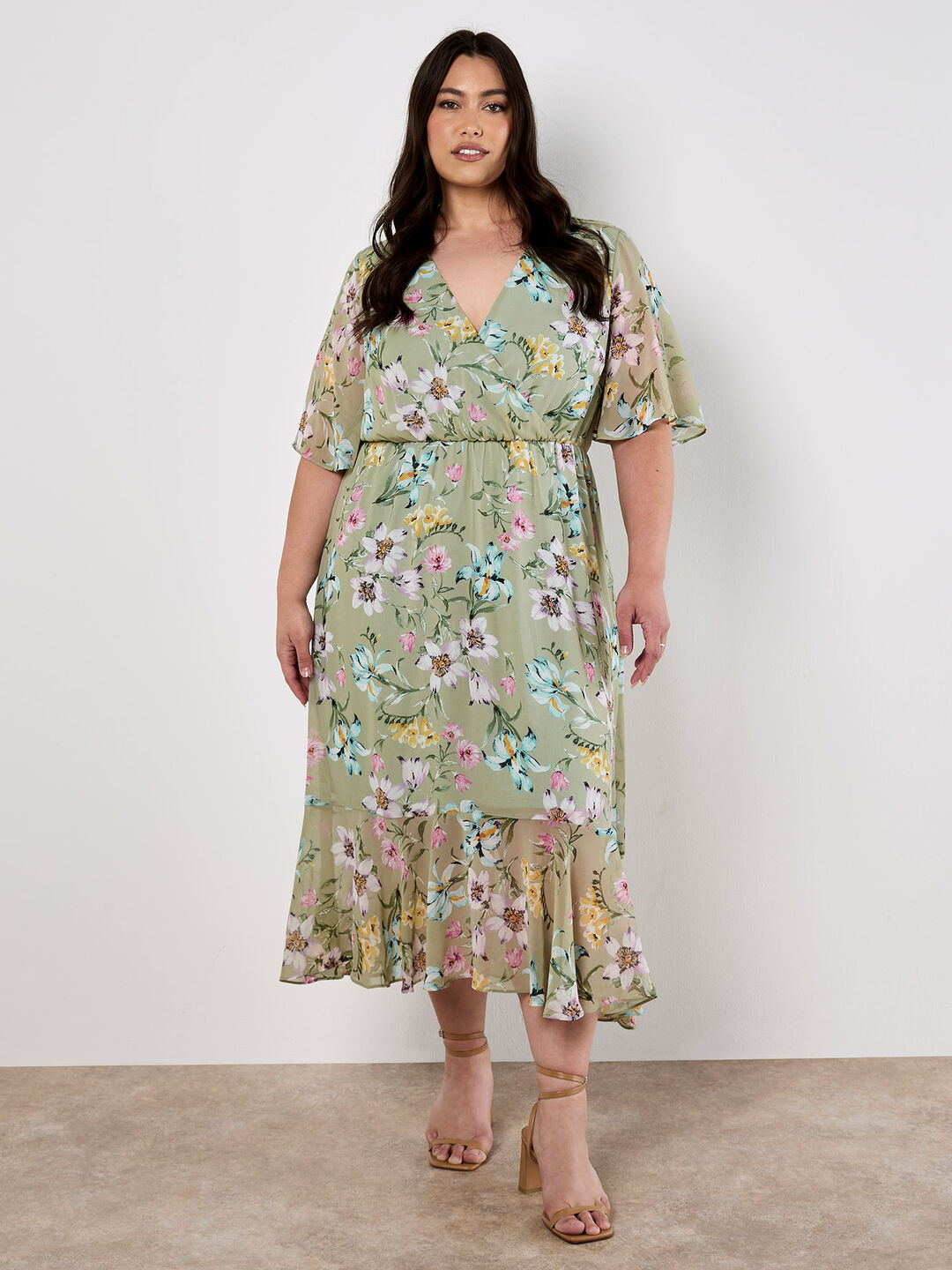 Curve Floral Wrap Midi Dress
