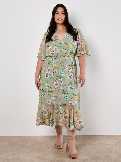 Curve Floral Wrap Midi Dress
