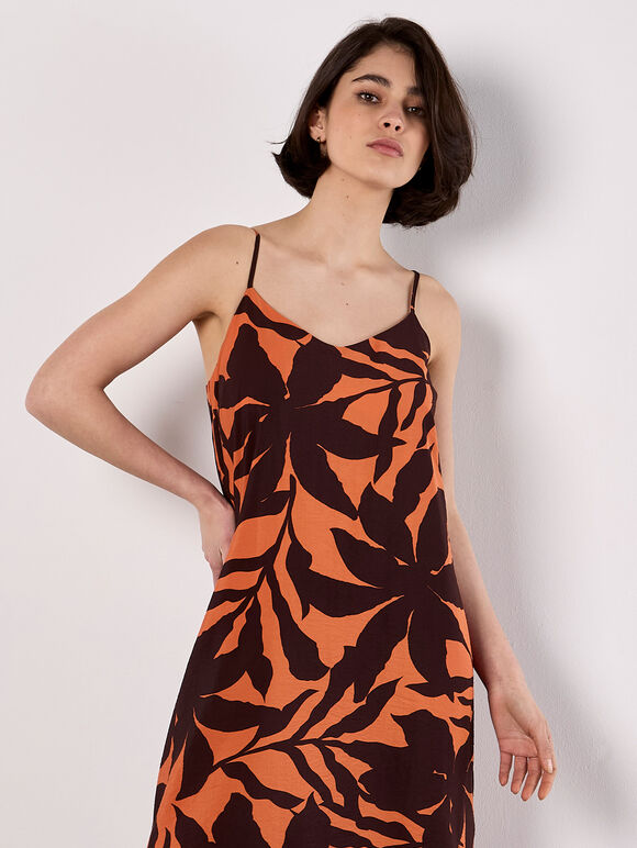 Floral Silhouette Cami Midi Dress, Orange, large