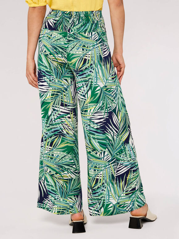 Palm Print Wrap Trousers, Navy, large