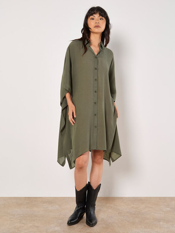Oversized Textured Kaftan, Khaki, large