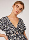 Floral Tie Front Dress, Navy, large