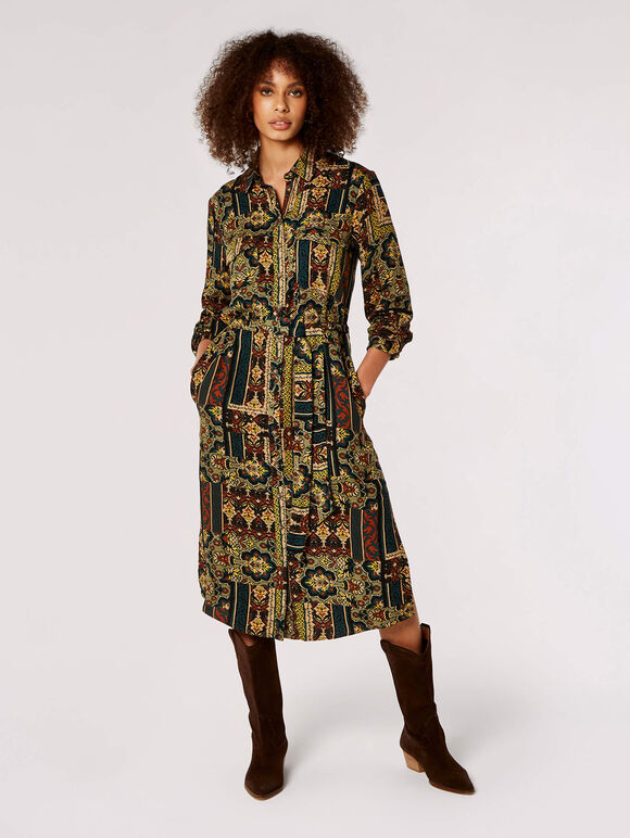 Ikat Patchwork Midaxi Dress, Khaki, large