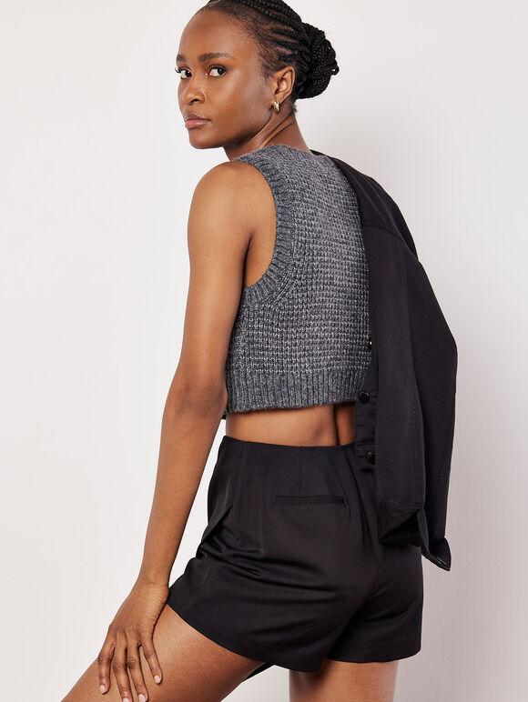Tailored Woven Mini Skort, Black, large