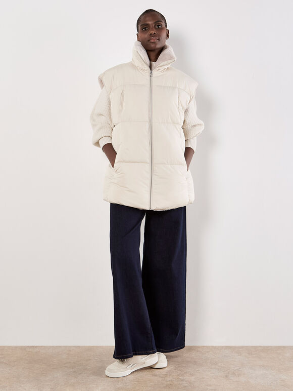 Reversible Oversized Puffer Gilet, Stone, large