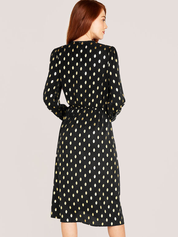 Metallic Gold Spot Midi Dress, Black, large