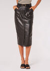 Button Down Faux Leather Midi Skirt, Black, large