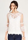 Corded Lace Bell Sleeve Top, White, large