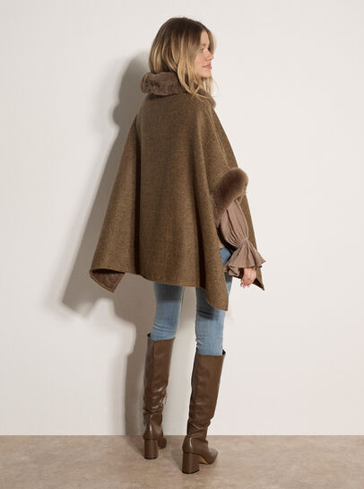 Textured Faux Fur Trim Cape