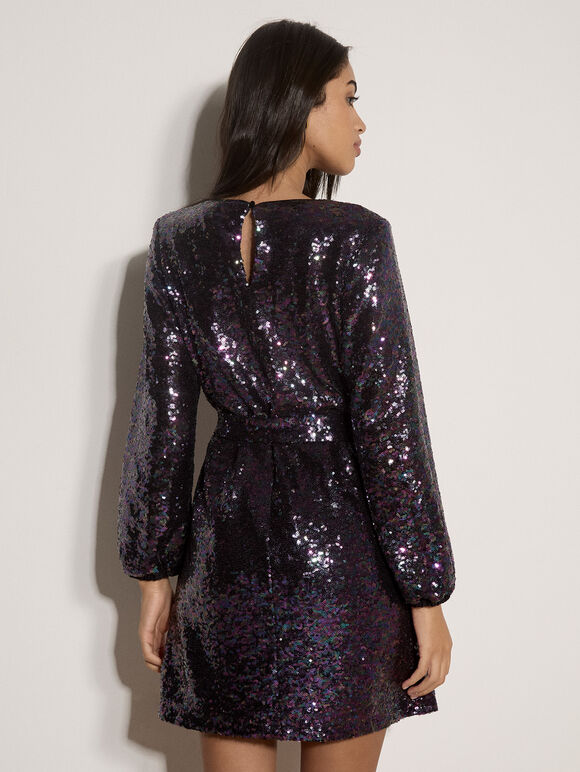Sequin Embellished Mini Dress, Assorted, large