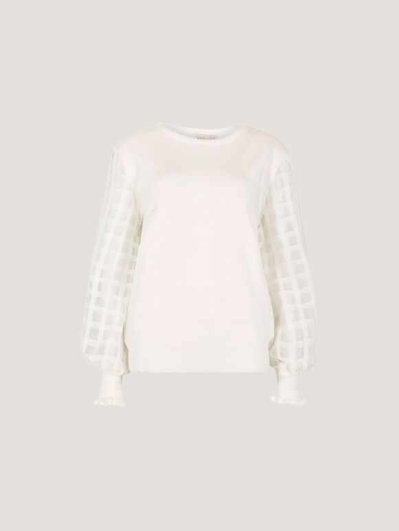 Contrast Organza Sleeves Jumper, White, large
