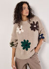 Embroidered Flower Jumper, Stone, large
