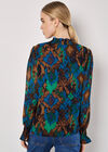 Ikat Print Chiffon Blouse, Teal, large