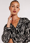 Zebra Print Shirt Dress, Cream, large