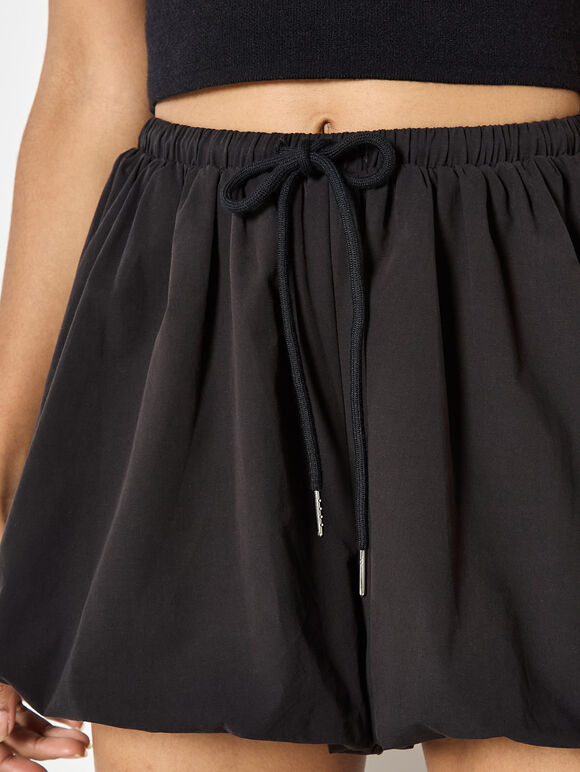 Bubble Hem Mini Shorts, Black, large