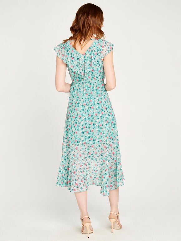 Floral Ruffle Midi Dress, Mint, large