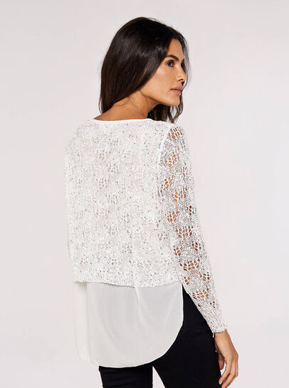 Sequin Chiffon Layered Knit Top
