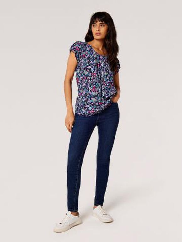 Garden Floral Top, Navy, large