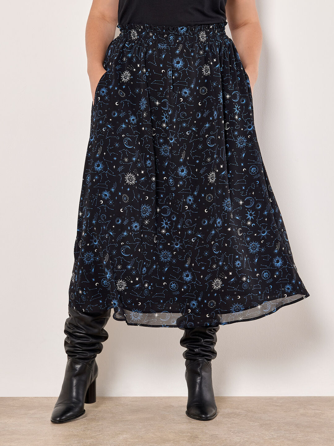 Image of Curve Chiffon Constellation Midi Skirt