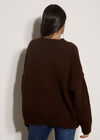 Chunky Knit Flower Applique Jumper, Brown, large