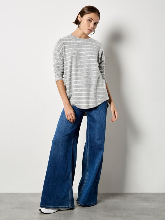 Soft Touch Stripe Top, Grey, large