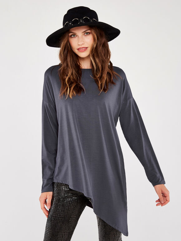 Asymmetric Hem Top, Dark Grey - Charcoal, large