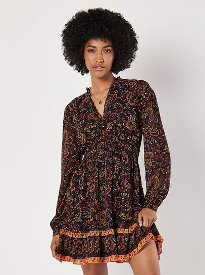 Paisley Ruffle Mini Dress
