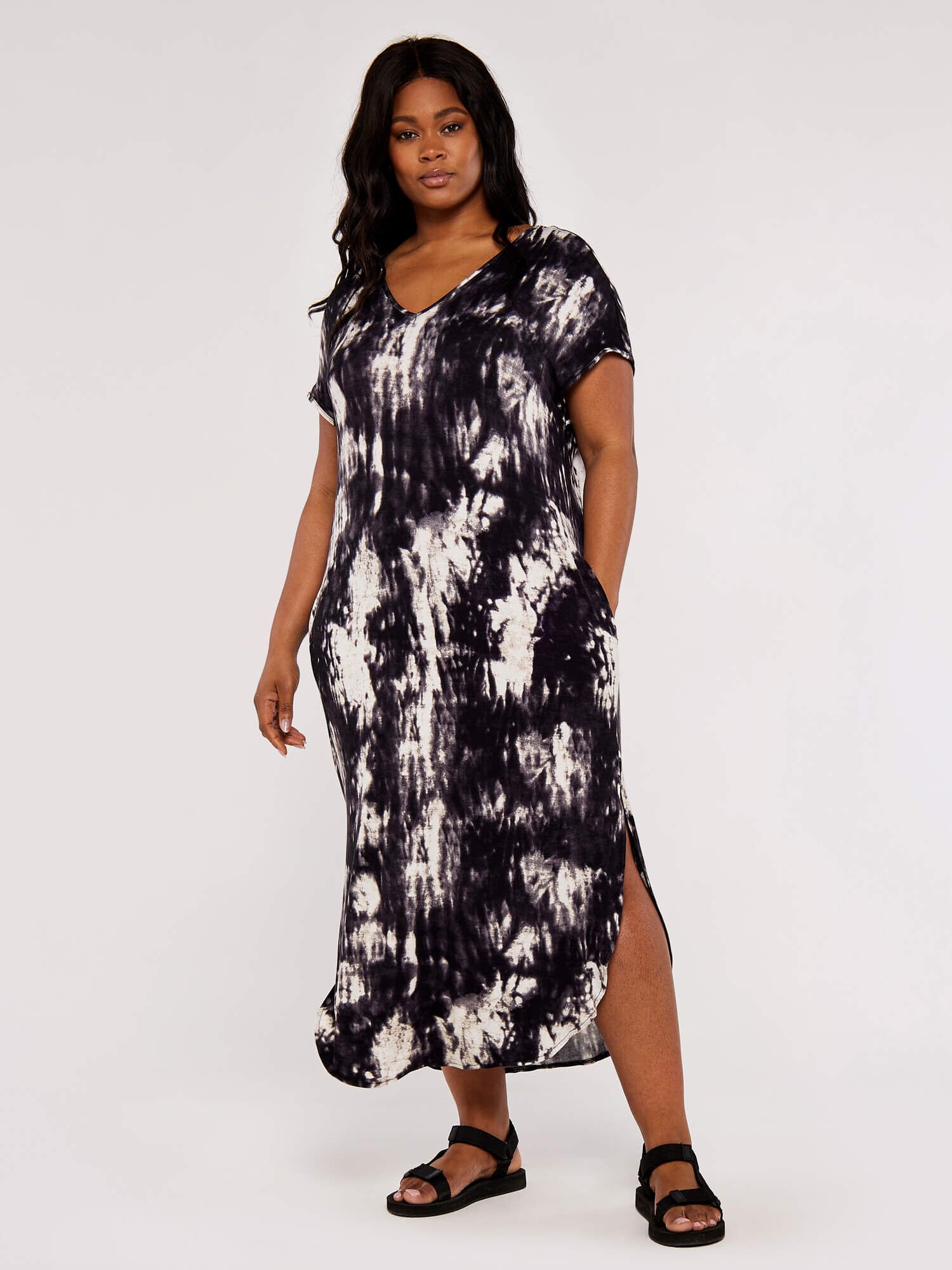 Curve Tie Dye Jersey Dress Apricot Clothing