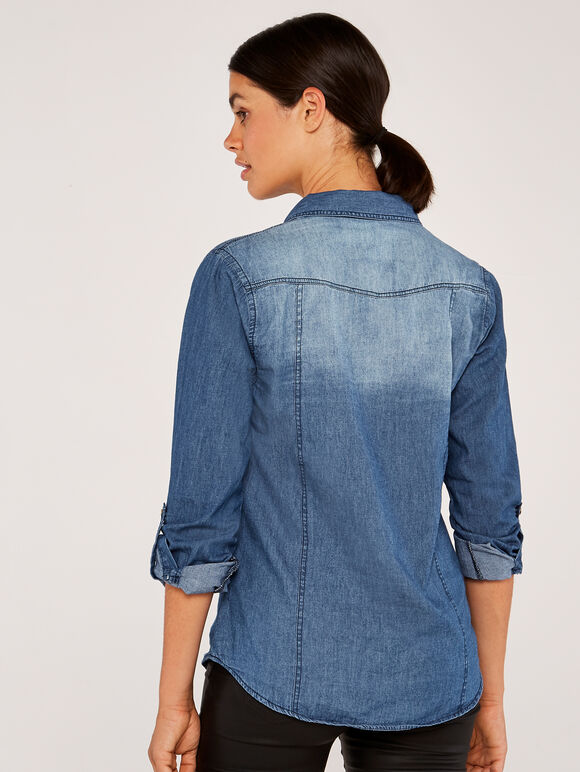 2 Pocket Denim Shirt, Navy, large