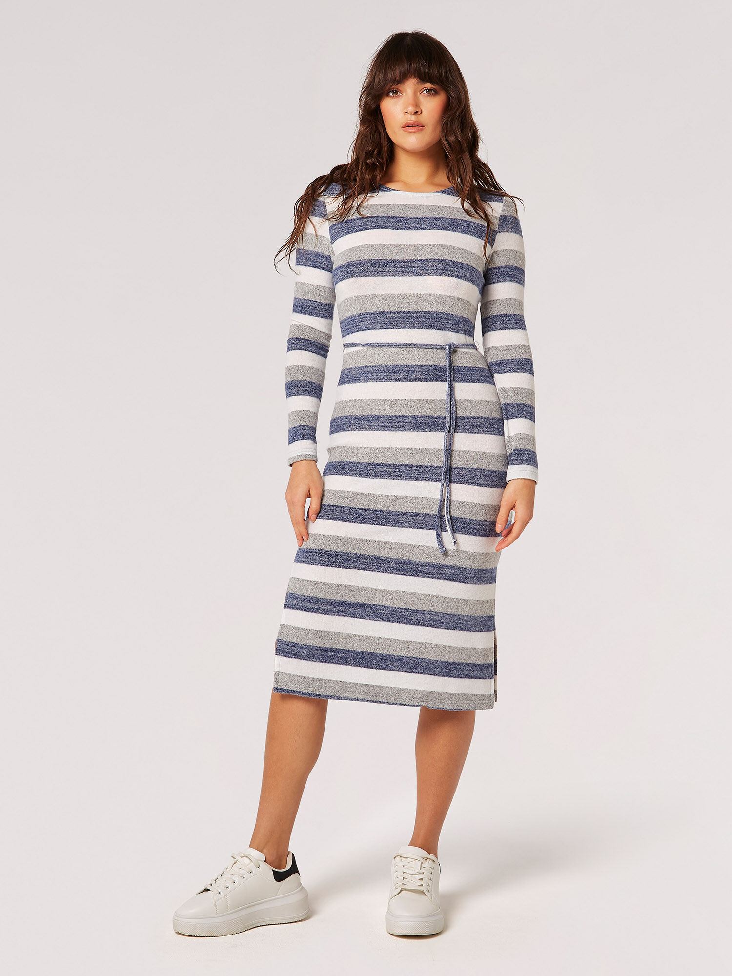 Grey striped midi dress on sale
