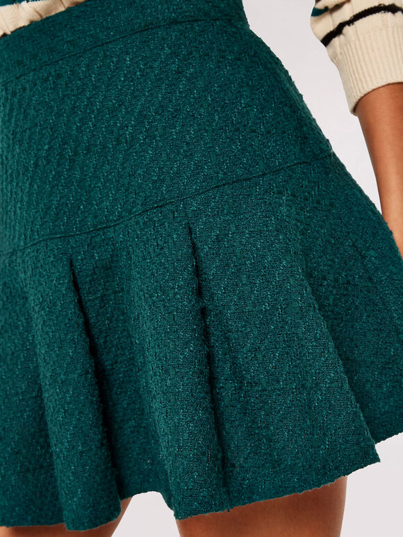 Tweed Box Pleat Mini Skirt, Green, large
