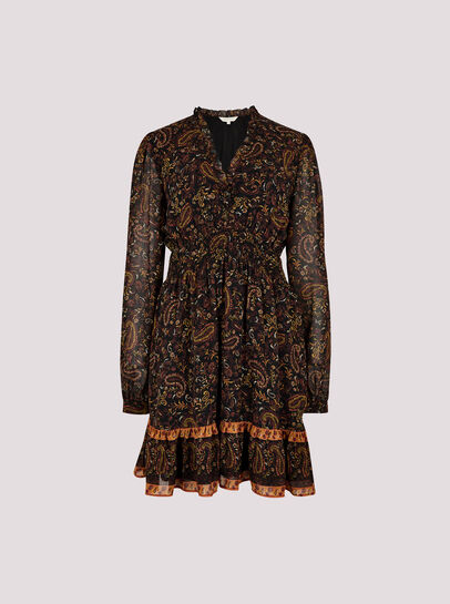 Paisley Ruffle Mini Dress