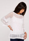 Crochet Knit Bell Sleeve Top, Cream, large