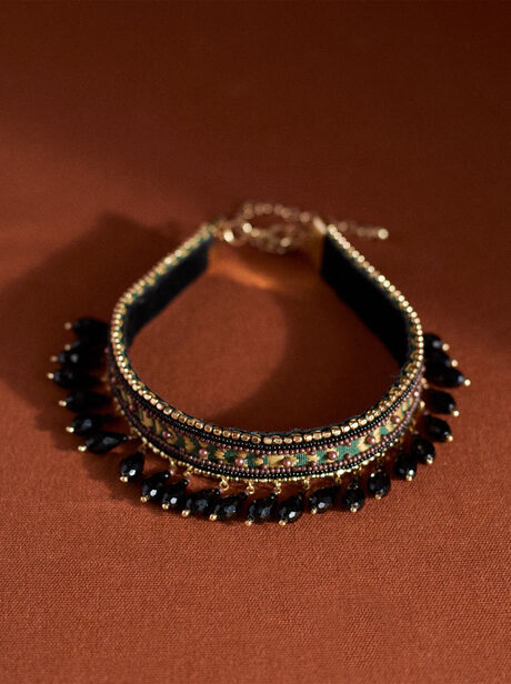 Beaded Stone Choker Necklace