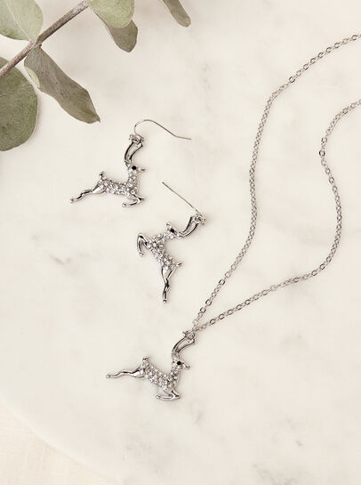 Silver Tone Reindeer Hook Earrings