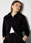 Double Zip Ribbed Knit Cardigan, Black, large