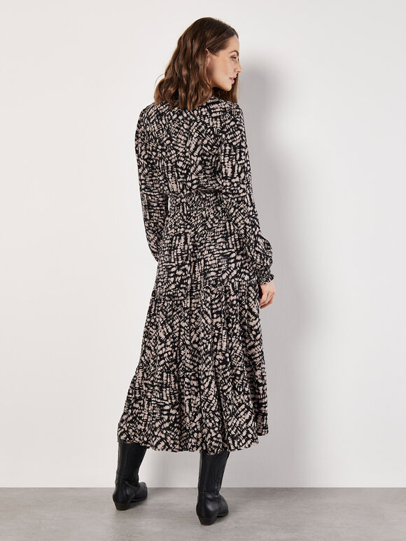 Abstract Print Tiered Midaxi Dress, Black, large