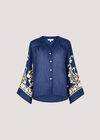 Paisley Embroidered Bell Sleeve Blouse, Navy, large