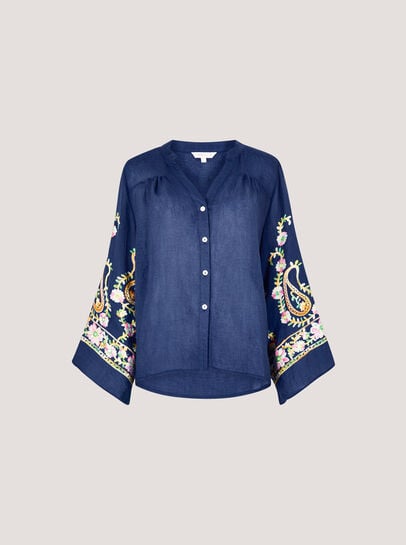 Paisley Embroidered Bell Sleeve Blouse