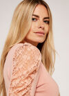 Ruche Lace Sleeve Soft Touch Jumper, Pink, large