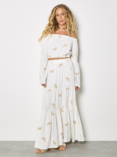 Paisley Embroidered Bardot Crop Top